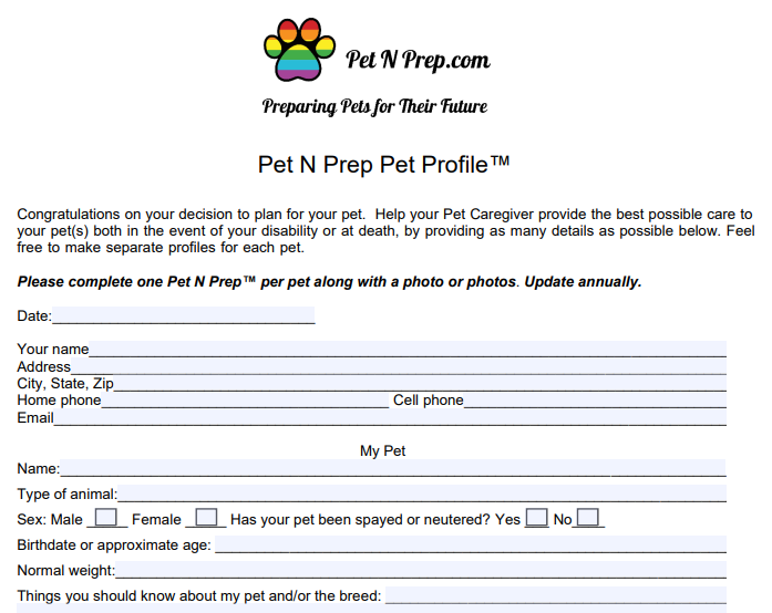 PnP Pet Profile Form